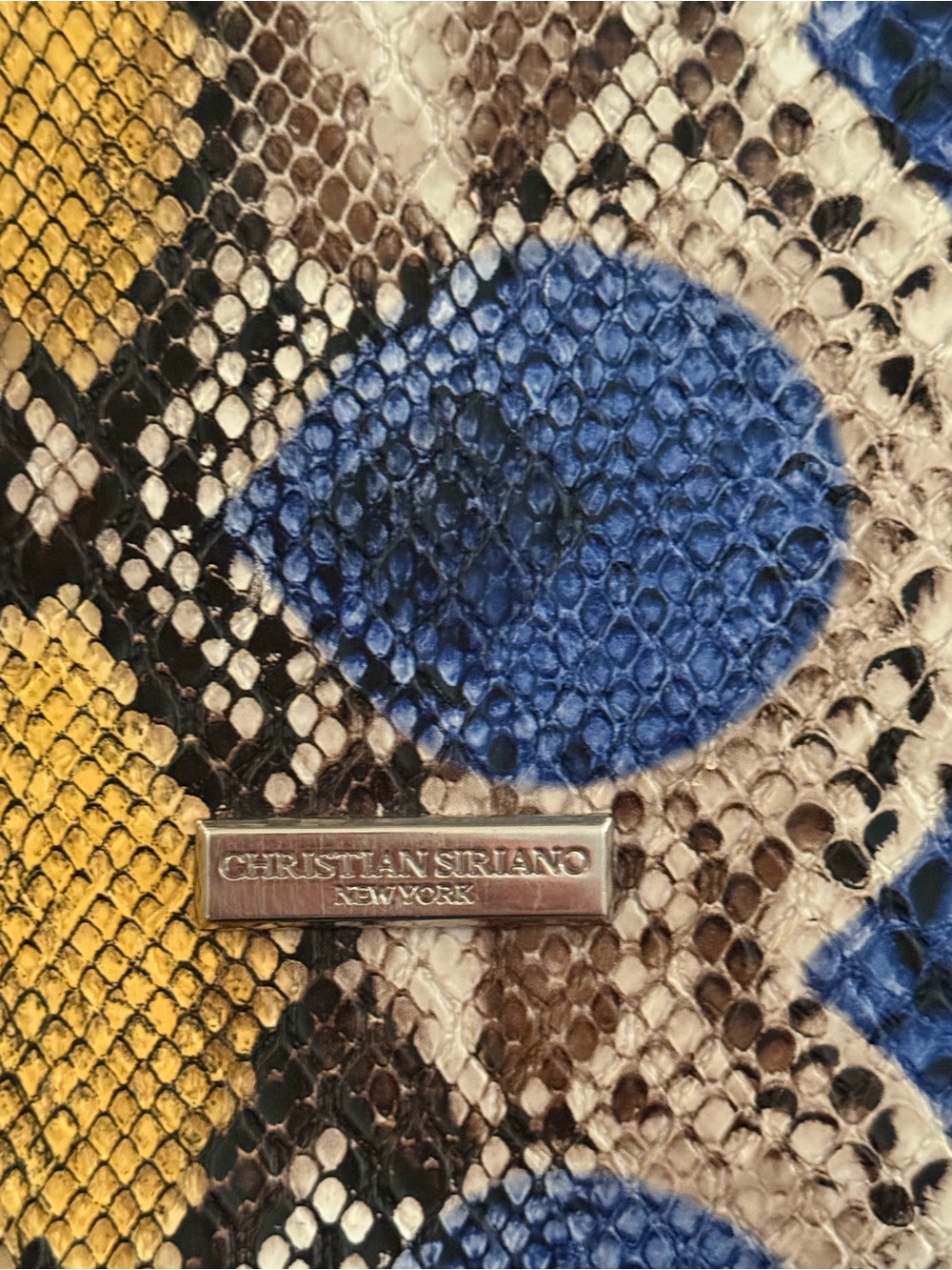 Christian Siriano  Blue and Yellow Snake Print Tote. - Picture 3 of 4